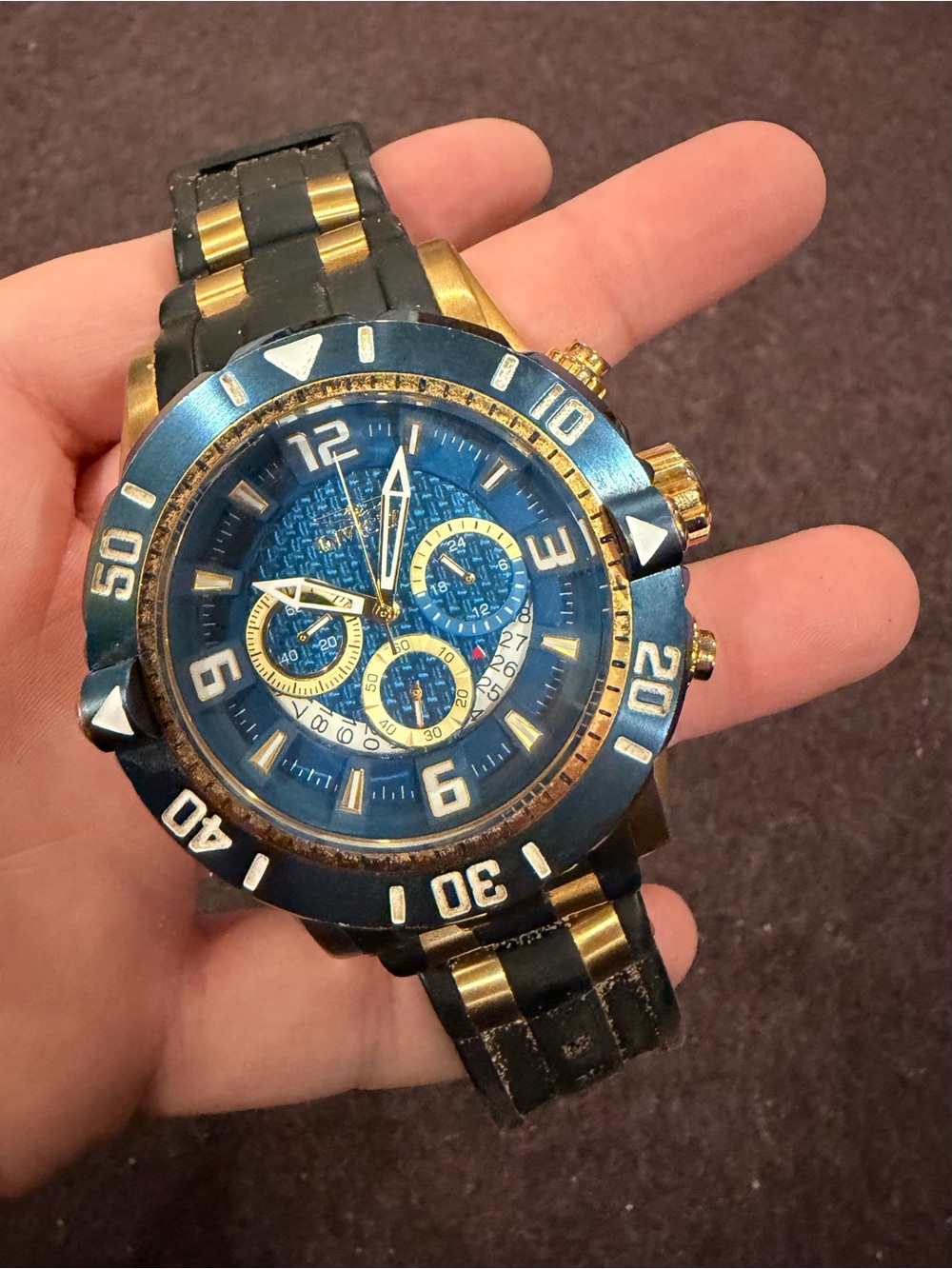 Invicta Pro Diver Scuba 23704 Blue Gold Chronograph Watch 50mm